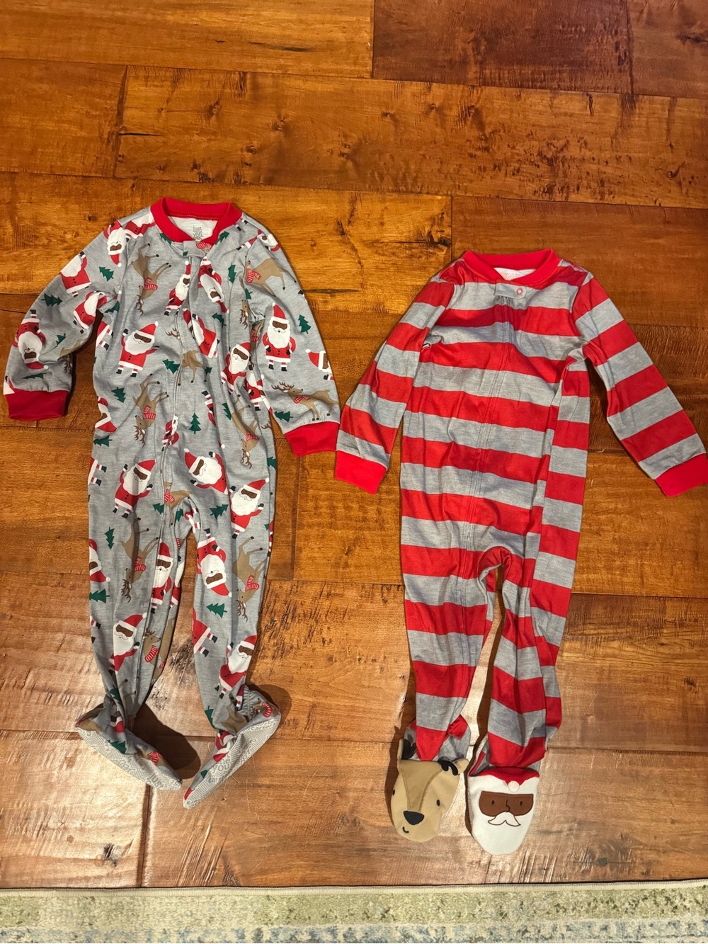 Carter's Red & Gray Holiday Footed One-Pieces - 2T